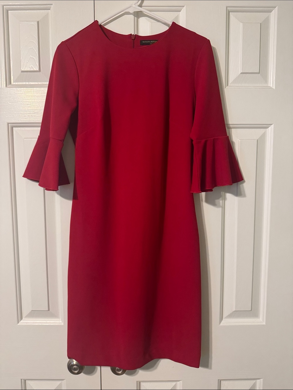 Banana Republic Crimson Red Midi Dress with Bell Sleeves